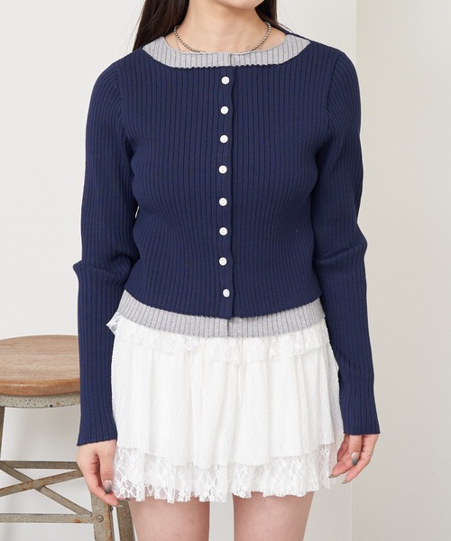 RAY CASSIN（レイカズン）の「配色レイヤードボタンカーディガン（ニット/セーター・レディース・グレー系その他2/ホワイト系その他2/レッド系その他2/ネイビー/ホワイト系その他3・FREE）」の13枚目の写真