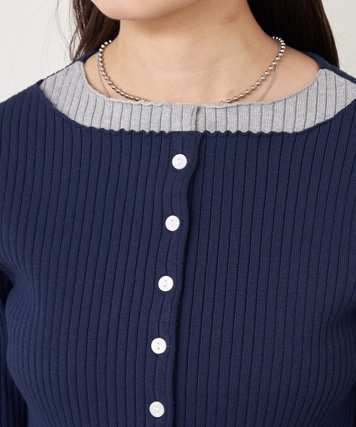 RAY CASSIN（レイカズン）の「配色レイヤードボタンカーディガン（ニット/セーター・レディース・グレー系その他2/ホワイト系その他2/レッド系その他2/ネイビー/ホワイト系その他3・FREE）」の16枚目の写真