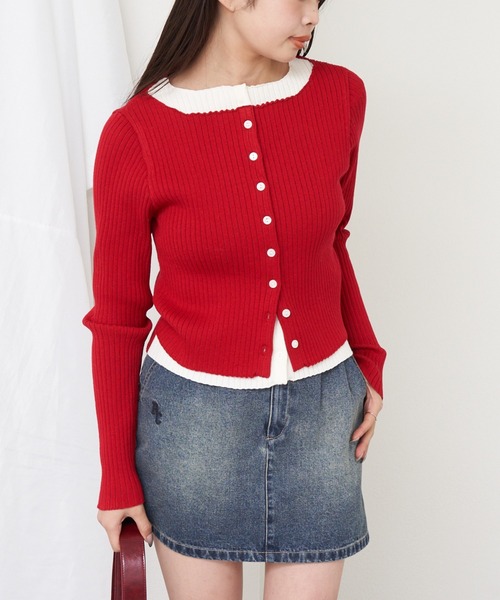 RAY CASSIN（レイカズン）の「配色レイヤードボタンカーディガン（ニット/セーター・レディース・グレー系その他2/ホワイト系その他2/レッド系その他2/ネイビー/ホワイト系その他3・FREE）」の7枚目の写真