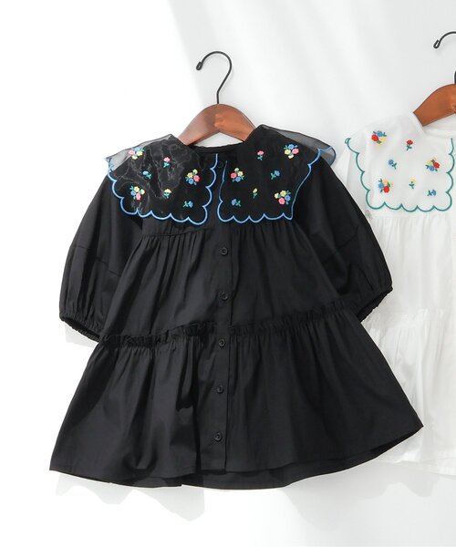 apres les cours（アプレレクール）の「【ジュニア対応】お花刺繍衿ワンピース（ワンピース・キッズ・アイボリー/ブラック・110/100/90/140/130/80/120）」の2枚目の写真