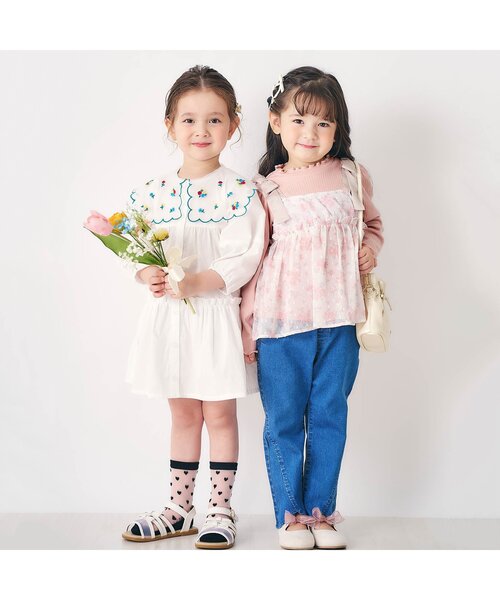 apres les cours（アプレレクール）の「【ジュニア対応】お花刺繍衿ワンピース（ワンピース・キッズ・アイボリー/ブラック・110/100/90/140/130/80/120）」の5枚目の写真