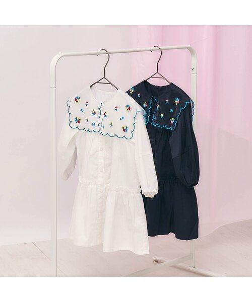 apres les cours（アプレレクール）の「【ジュニア対応】お花刺繍衿ワンピース（ワンピース・キッズ・アイボリー/ブラック・110/100/90/140/130/80/120）」の6枚目の写真