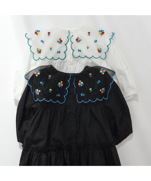 apres les cours（アプレレクール）の「【ジュニア対応】お花刺繍衿ワンピース（ワンピース・キッズ・アイボリー/ブラック・110/100/90/140/130/80/120）」の9枚目の写真