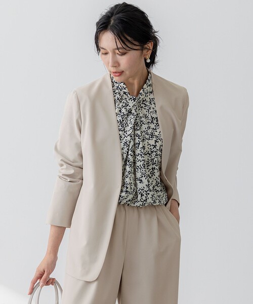 【定番人気】23区　洗えるスーツ　ノーカラージャケット　トリアセテート　22SS 23区｜【セットアップ対応/洗える】トリアセダブルジョーゼット