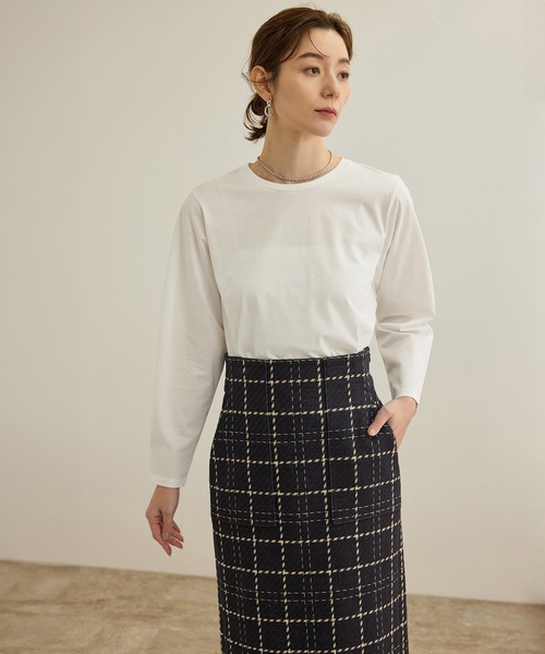 ROPE'（ロペ）の「【洗える】コットンプレーティング天竺カーブスリーブカットソー（Tシャツ/カットソー・レディース・ピンク/ホワイト・FREE）」の2枚目の写真