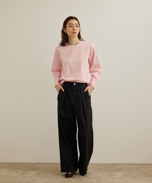 ROPE'（ロペ）の「【洗える】コットンプレーティング天竺カーブスリーブカットソー（Tシャツ/カットソー・レディース・ピンク/ホワイト・FREE）」の14枚目の写真