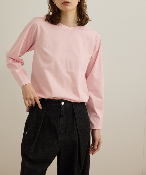 ROPE'（ロペ）の「【洗える】コットンプレーティング天竺カーブスリーブカットソー（Tシャツ/カットソー・レディース・ピンク/ホワイト・FREE）」の12枚目の写真