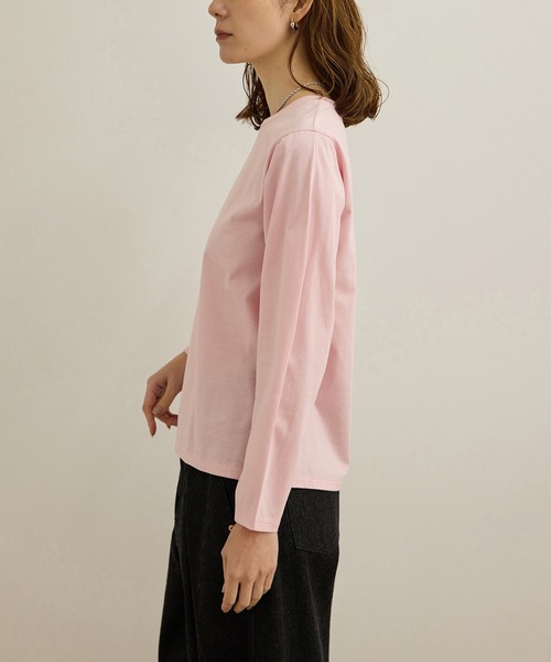 ROPE'（ロペ）の「【洗える】コットンプレーティング天竺カーブスリーブカットソー（Tシャツ/カットソー・レディース・ピンク/ホワイト・FREE）」の5枚目の写真