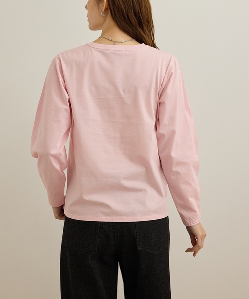 ROPE'（ロペ）の「【洗える】コットンプレーティング天竺カーブスリーブカットソー（Tシャツ/カットソー・レディース・ピンク/ホワイト・FREE）」の4枚目の写真