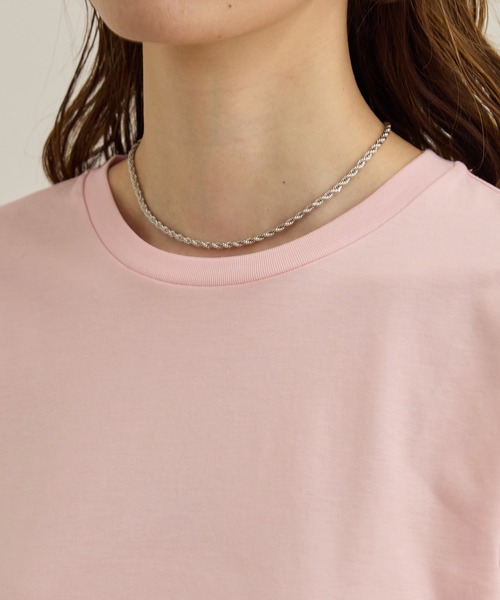 ROPE'（ロペ）の「【洗える】コットンプレーティング天竺カーブスリーブカットソー（Tシャツ/カットソー・レディース・ピンク/ホワイト・FREE）」の6枚目の写真