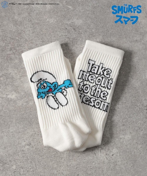 BAYFLOW（ベイフロー）の「【THE SMURFS/スマーフ】スマーフロゴソックス（ソックス/靴下・メンズ・ホワイト/ブラック・FREE）」の2枚目の写真