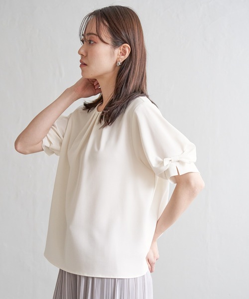 ikka(イッカ)の「ドライタッチ袖リボンブラウス(シャツ/ブラウス・レディース・オフホワイト/ライラック/ネイビー・M/L/S)」の12枚目の写真