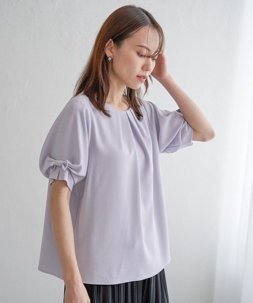 ikka(イッカ)の「ドライタッチ袖リボンブラウス(シャツ/ブラウス・レディース・オフホワイト/ライラック/ネイビー・M/L/S)」の4枚目の写真