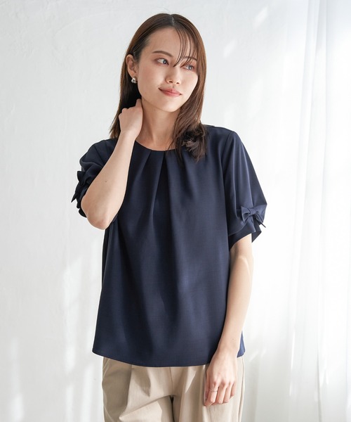 ikka(イッカ)の「ドライタッチ袖リボンブラウス(シャツ/ブラウス・レディース・オフホワイト/ライラック/ネイビー・M/L/S)」の5枚目の写真
