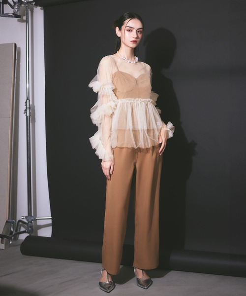 darial（ダリアル）の「【darial】frill tule tops フリルチュール 単品 トップス お呼ばれ 結婚式 二次会 成人式 同窓会 セレモニードレス パーティドレス オケージョンドレス（ドレス・レディース・ネイビー/アイボリー/ブラック/グリーン/ベージュ/ピンク・フリー）」の12枚目の写真