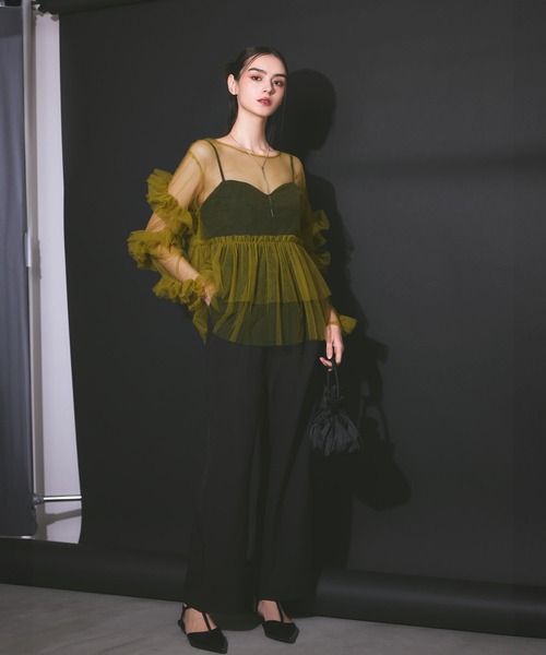 darial（ダリアル）の「【darial】frill tule tops フリルチュール 単品 トップス お呼ばれ 結婚式 二次会 成人式 同窓会 セレモニードレス パーティドレス オケージョンドレス（ドレス・レディース・ネイビー/アイボリー/ブラック/グリーン/ベージュ/ピンク・フリー）」の16枚目の写真