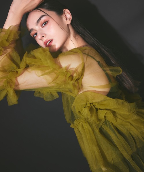 darial（ダリアル）の「【darial】frill tule tops フリルチュール 単品 トップス お呼ばれ 結婚式 二次会 成人式 同窓会 セレモニードレス パーティドレス オケージョンドレス（ドレス・レディース・ネイビー/アイボリー/ブラック/グリーン/ベージュ/ピンク・フリー）」の17枚目の写真