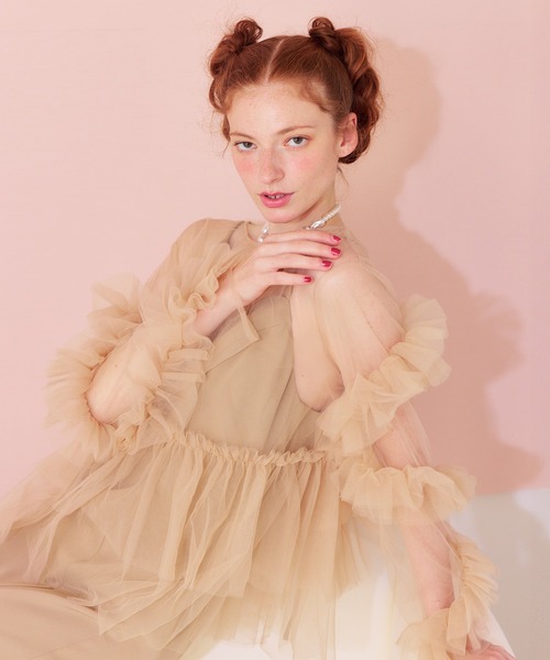 darial】frill tule tops フリルチュール 単品 トップス お呼ばれ 結婚