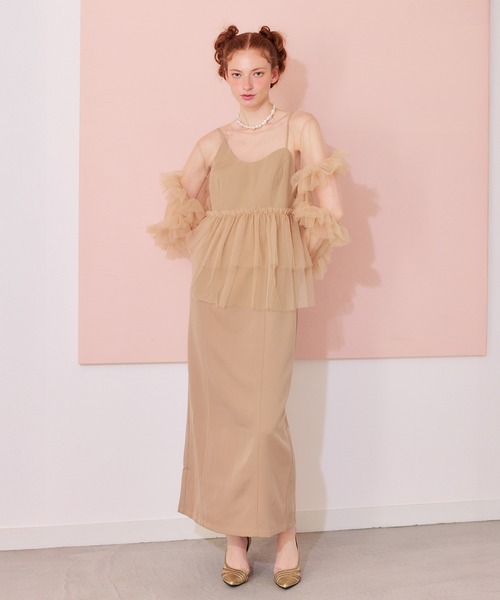 darial】frill tule tops フリルチュール 単品 トップス お呼ばれ 結婚