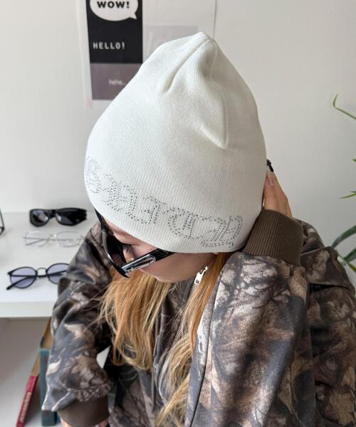 WEGO（ウィゴー）の「WEGO/【25年春夏新作】ラインストーンシングルニットワッチ（ニットキャップ/ビーニー・レディース・ブラック/ホワイト・FREE）」の3枚目の写真
