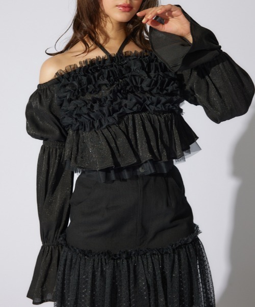 rienda（リエンダ）の「【岡崎紗絵さん着用アイテム】フリルオフショルブラウス　シアートップス 春服（シャツ/ブラウス・レディース・ホワイト/イエロー/ブラック・FREE）」の2枚目の写真