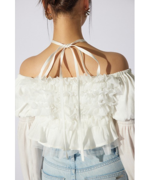 rienda（リエンダ）の「【岡崎紗絵さん着用アイテム】フリルオフショルブラウス　シアートップス 春服（シャツ/ブラウス・レディース・ホワイト/イエロー/ブラック・FREE）」の5枚目の写真