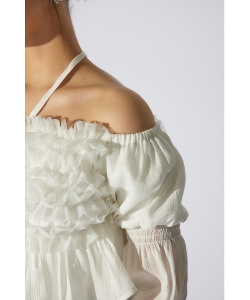 rienda（リエンダ）の「【岡崎紗絵さん着用アイテム】フリルオフショルブラウス　シアートップス 春服（シャツ/ブラウス・レディース・ホワイト/イエロー/ブラック・FREE）」の6枚目の写真