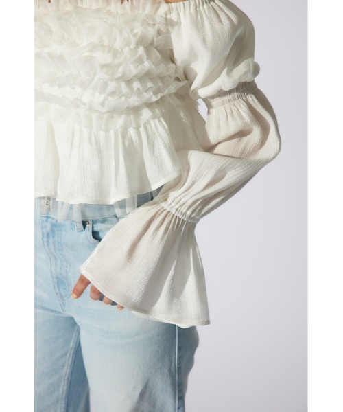 rienda（リエンダ）の「【岡崎紗絵さん着用アイテム】フリルオフショルブラウス　シアートップス 春服（シャツ/ブラウス・レディース・ホワイト/イエロー/ブラック・FREE）」の7枚目の写真