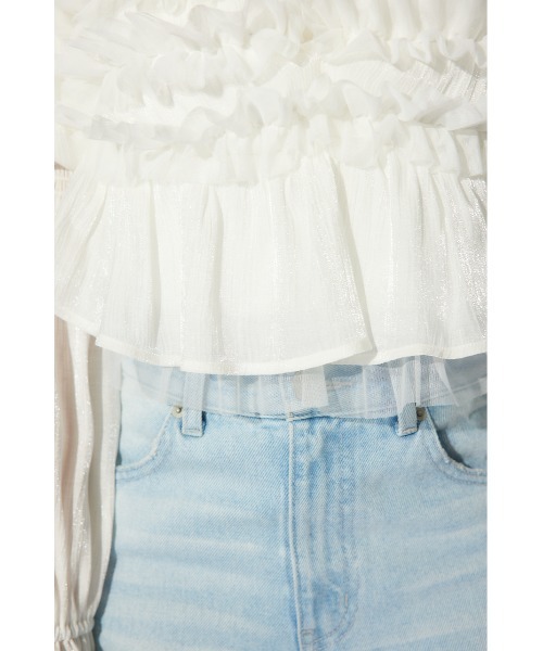 rienda（リエンダ）の「【岡崎紗絵さん着用アイテム】フリルオフショルブラウス　シアートップス 春服（シャツ/ブラウス・レディース・ホワイト/イエロー/ブラック・FREE）」の8枚目の写真