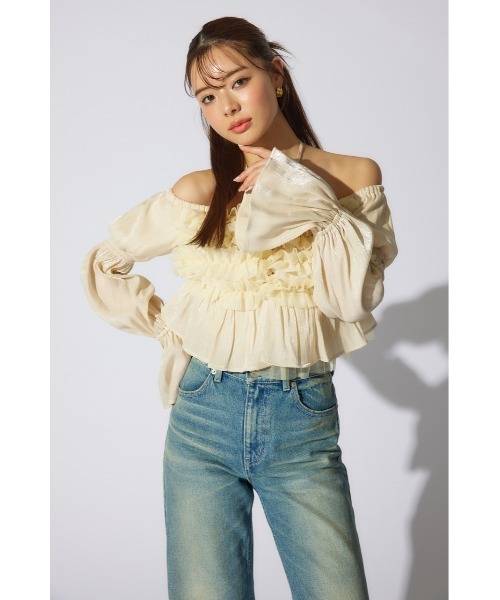 rienda（リエンダ）の「【岡崎紗絵さん着用アイテム】フリルオフショルブラウス　シアートップス 春服（シャツ/ブラウス・レディース・ホワイト/イエロー/ブラック・FREE）」の17枚目の写真