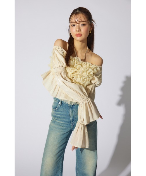 rienda（リエンダ）の「【岡崎紗絵さん着用アイテム】フリルオフショルブラウス　シアートップス 春服（シャツ/ブラウス・レディース・ホワイト/イエロー/ブラック・FREE）」の18枚目の写真