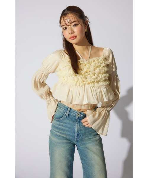 rienda（リエンダ）の「【岡崎紗絵さん着用アイテム】フリルオフショルブラウス　シアートップス 春服（シャツ/ブラウス・レディース・ホワイト/イエロー/ブラック・FREE）」の19枚目の写真