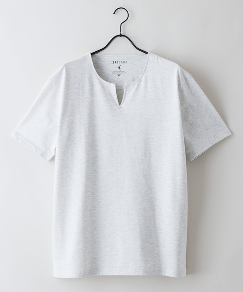 LB/S (エルビーエス)の「【汗染みの目立ちにくいTシャツ ZEROSTAIN/ゼロステイン】キーネックTシャツ 防汚 UVカット 綿タッチ・厚手(Tシャツ/カットソー・メンズ・ホワイト/ネイビー/ブラック/オフホワイト・MEDIUM/X-LARGE/LARGE)」の14枚目の写真
