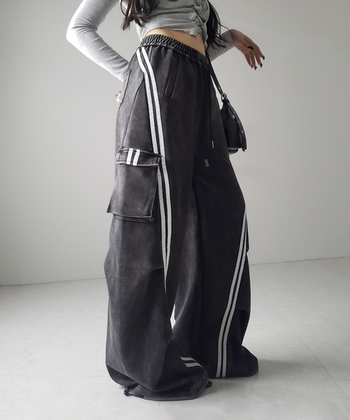 【２color／裾絞り可能２WAY】ピグメントヴィンテージサイドラインタックワイドスウェットパンツ