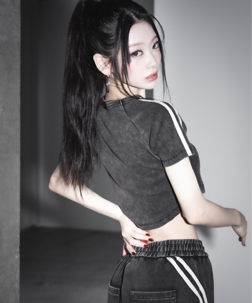 me+em select（ミームセレクト）の「【 ２color ／裾絞り可能２WAY 】ピグメントヴィンテージサイドラインタックワイドスウェットパンツ ／ pigment vintage sideline tuck wide sweatpants（スウェットパンツ・レディース・ブラック/グレー・FREE）」の10枚目の写真