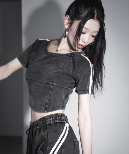 me+em select（ミームセレクト）の「【 ２color ／裾絞り可能２WAY 】ピグメントヴィンテージサイドラインタックワイドスウェットパンツ ／ pigment vintage sideline tuck wide sweatpants（スウェットパンツ・レディース・ブラック/グレー・FREE）」の11枚目の写真