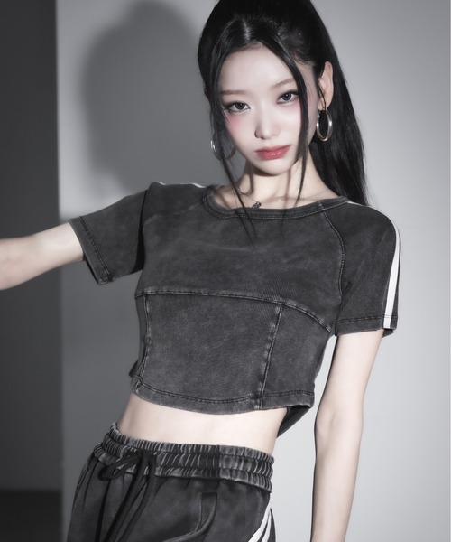 me+em select（ミームセレクト）の「【 ２color ／裾絞り可能２WAY 】ピグメントヴィンテージサイドラインタックワイドスウェットパンツ ／ pigment vintage sideline tuck wide sweatpants（スウェットパンツ・レディース・ブラック/グレー・FREE）」の12枚目の写真