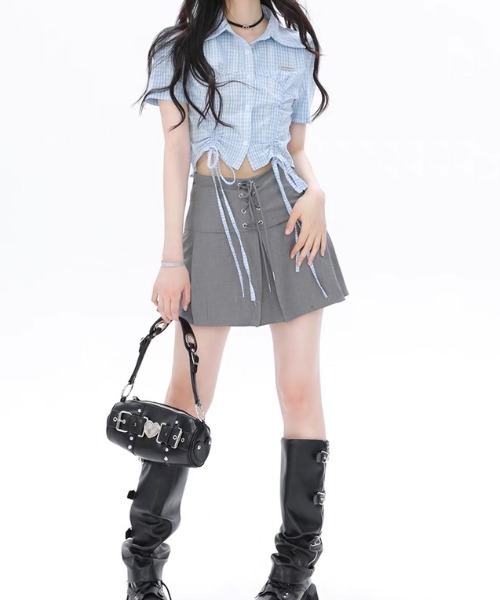 Sibra(シブラ)の「ドロストクロップドシャツ(シャツ/ブラウス・レディース・ホワイト×ブラック/ブルー/ホワイト/ネイビー・M)」の11枚目の写真