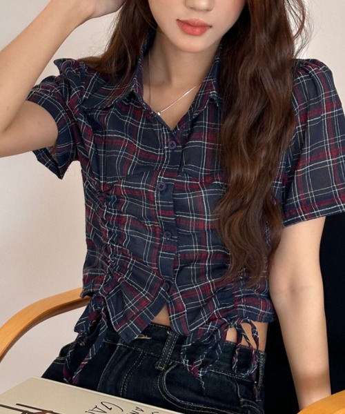 Sibra(シブラ)の「ドロストクロップドシャツ(シャツ/ブラウス・レディース・ホワイト×ブラック/ブルー/ホワイト/ネイビー・M)」の17枚目の写真