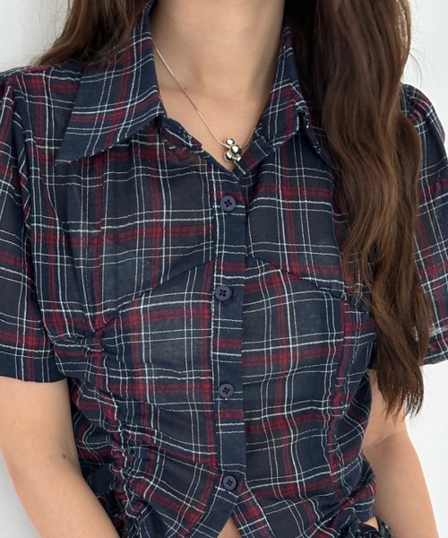 Sibra(シブラ)の「ドロストクロップドシャツ(シャツ/ブラウス・レディース・ホワイト×ブラック/ブルー/ホワイト/ネイビー・M)」の19枚目の写真