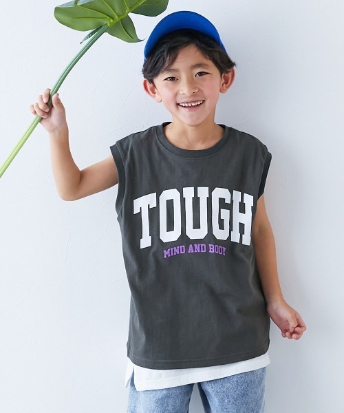 devirock（デビロック）の「綿100％ デビラボ BIGシルエット プリントタンクトップ（タンクトップ・キッズ・グリーン系1/ブラック系2/ブラック系4/ブラック系5/グレー系2/イエロー系1/ブルー系1/ブラック系1/グレー系1/ブラック系3・100cm/110cm/120cm/130cm/140cm/150cm/160cm）」の2枚目の写真