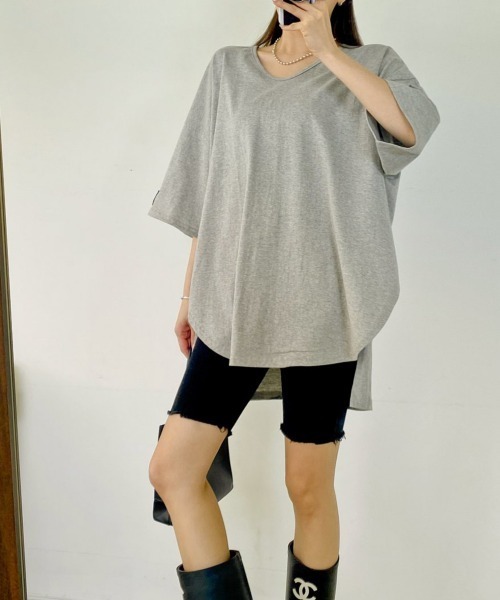 VIVID LADY(ビビッドレディー)の「ビックシルエット半袖Tシャツ 綿100%(Tシャツ/カットソー・レディース・ホワイト/グレー/ブラック・FREE)」の8枚目の写真
