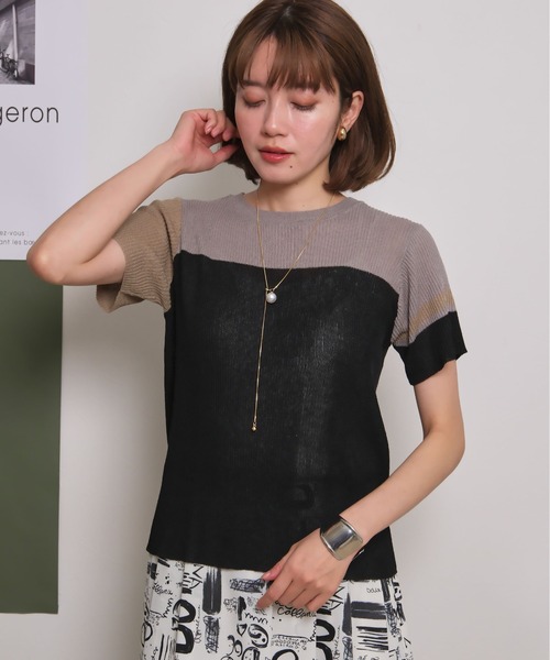 ドライタッチブロックカラー配色リブサマーニット Palm Riche│Eimee