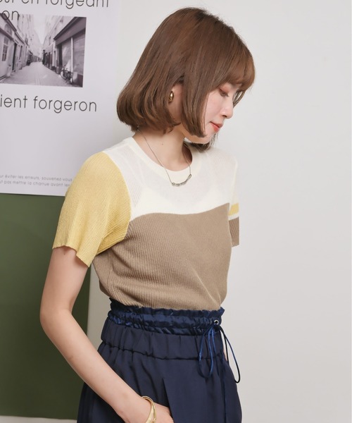 ドライタッチブロックカラー配色リブサマーニット Palm Riche│Eimee