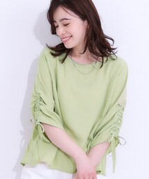 DRESKIP | 【S-LL/セットアップ可】お袖シャーリング 麻調ブラウス(シャツ/ブラウス)