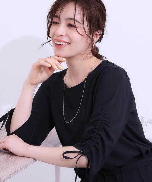 DRESKIP（ドレスキップ）の「【高レビュー/セットアップ可】お袖シャーリング 麻調ブラウス（シャツ/ブラウス・レディース・ライトベージュ/グリーン系/ネイビー・01/02/03/04）」の3枚目の写真