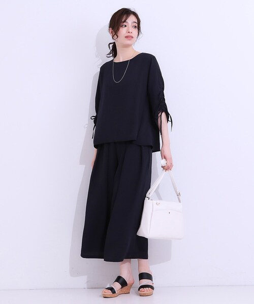 DRESKIP（ドレスキップ）の「【高レビュー/セットアップ可】お袖シャーリング 麻調ブラウス（シャツ/ブラウス・レディース・ライトベージュ/グリーン系/ネイビー・01/02/03/04）」の6枚目の写真