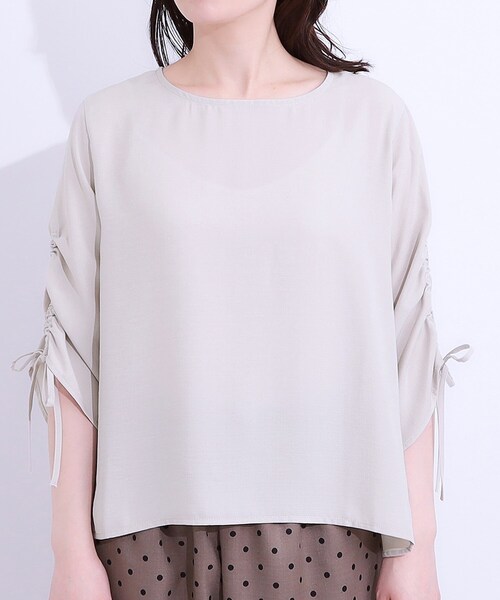 DRESKIP（ドレスキップ）の「【高レビュー/セットアップ可】お袖シャーリング 麻調ブラウス（シャツ/ブラウス・レディース・ライトベージュ/グリーン系/ネイビー・01/02/03/04）」の18枚目の写真