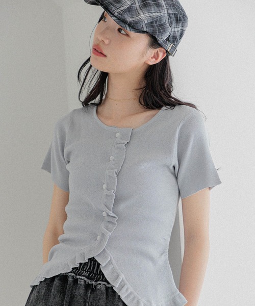 Heather(ヘザー)の「フリルデザインニット(半袖) 452799(ニット/セーター・レディース・ブルーグレー/ブラック/オフホワイト/レッド・FREE)」の4枚目の写真