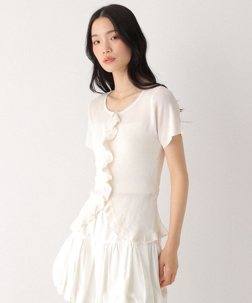 Heather(ヘザー)の「フリルデザインニット(半袖) 452799(ニット/セーター・レディース・ブルーグレー/ブラック/オフホワイト/レッド・FREE)」の5枚目の写真